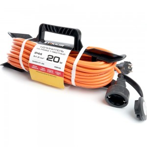 1-местный удлинитель-шнур на рамке STEKKER с заземлением HM05-01-20, 3х1.5мм2, 20м, 16А, Home, оранжевый 39632