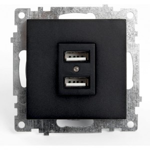 2-местная USB розетка STEKKER механизм, 250В, 2,4А, серия Катрин, GLS10-7115-05, черный 39616