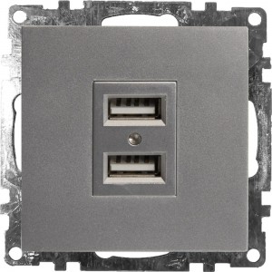 2-местная USB розетка STEKKER (механизм), GLS10-7115-03, 250B, 2,4А, серия Катрин, серебро 39588