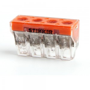 Монтажная 4-проводная клемма STEKKER для 1-жильного проводника (с пастой), LD773-174-1 39872