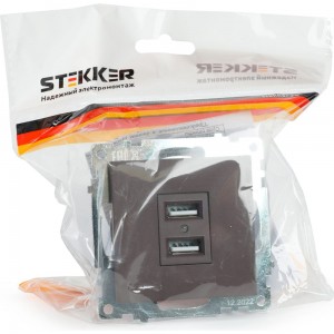 2-местная USB розетка (механизм) STEKKER GLS10-7115-04, 250B, 2,1А, серия Катрин, шоколад 49027