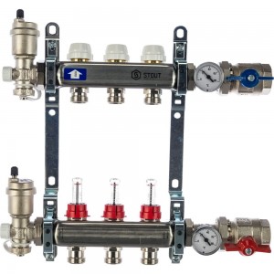 Коллектор из нержавеющей стали в сборе с расходомерами STOUT 3 выхода SMS 0907 000003