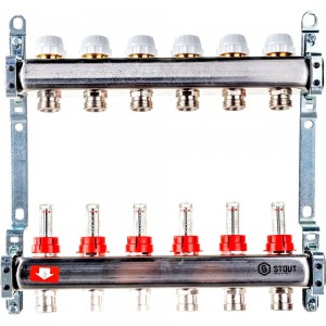 Коллектор из нержавеющей стали с расходомерами 6 вых. STOUT SMS 0917 000006
