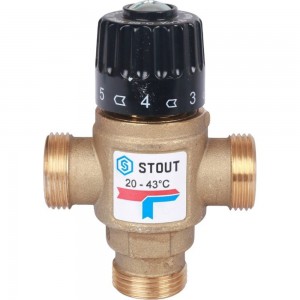 Термостатический смесительный клапан STOUT 3/4 НР, 20-43°С, KV 1.6 SVM-0120-164320