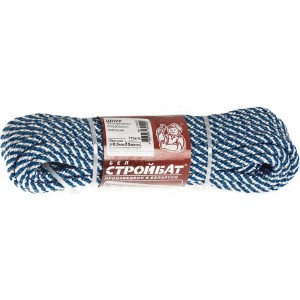 Полипропиленовый шнур спирального плетения Стройбат белый с синим, 8 мм х 10 м 33257
