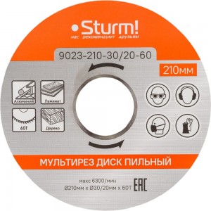 Диск пильный (210x30/20 мм; 60 зубьев; Мульти рез) Sturm 9023-210-30/20-60