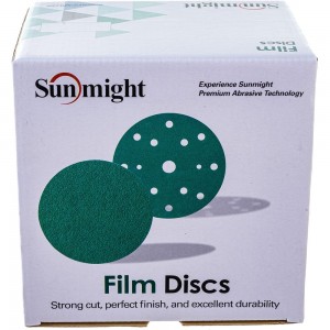 Шлифовальный круг FILM L312T (100 шт, 150 мм, на липучке, 15 отверстий, зелёный, Р320) SUNMIGHT 53014
