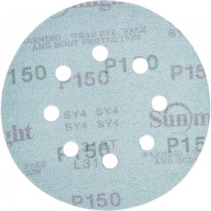 Круг шлифовальный FILM L312T (5 шт; 125 мм; на липучке; 8 отв; зелёный; P150) SUNMIGHT 53209R