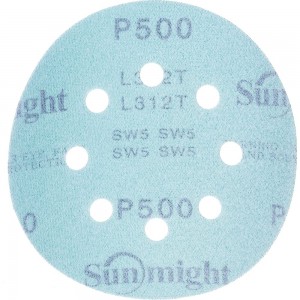 Круг шлифовальный FILM L312T (5 шт; 125 мм; на липучке; 8 отв; зелёный; P500) SUNMIGHT 53217R