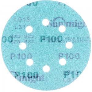 Круг шлифовальный FILM L312T (5 шт; 125 мм; на липучке; 8 отв; зелёный; P100) SUNMIGHT 53207R