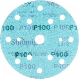 Круг шлифовальный FILM L312T (5 шт; 150 мм; на липучке; 15 отв; зелёный; P100) SUNMIGHT 53007R