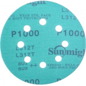 Круг шлифовальный FILM L312T+ (5 шт; 125 мм; на липучке; 8 отв; зелёный; P1000) SUNMIGHT 53220R