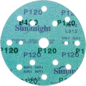 Круг шлифовальный FILM L312T (5 шт; 150 мм; на липучке; 15 отв; зелёный; P120) SUNMIGHT 53008R