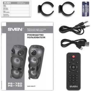 Портативная колонка SVEN АС PS-750 черная, 80 Вт, TWS, Bluetooth, FM, USB, microSD, LED-дисплей, 4400 мА*ч SV-019617