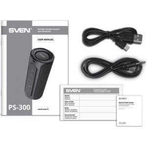 Портативная колонка SVEN АС PS-300 черная, 24 Вт, Waterproof (IPx7), TWS, Bluetooth, 2000 мА*ч SV-021221