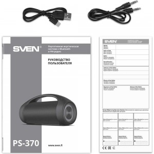 Портативная колонка SVEN АС PS-370 черная, 40 Вт, Waterproof (IPx5), TWS, Bluetooth, FM, USB, microSD, 3600 мА*ч SV-020408