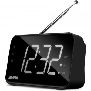 Радиоприёмник SVEN АС SRP-100 черный, 2 Вт, FM, LED-дисплей, встроенные часы и будильник, встроенный аккумулятор SV-020651