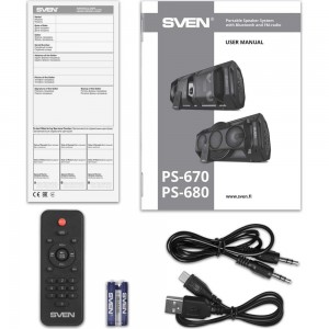 Портативная колонка SVEN АС PS-680 черная, 65 Вт, TWS, Bluetooth, FM, USB, microSD, LED-дисплей, пульт, 4400 мА*ч SV-020187