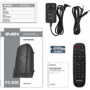 Портативная колонка SVEN АС PS-800 черная, 100 Вт, TWS, Bluetooth, FM, USB, microSD, LED-дисплей, 4400 мА*ч SV-021511