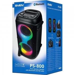 Портативная колонка SVEN АС PS-800 черная, 100 Вт, TWS, Bluetooth, FM, USB, microSD, LED-дисплей, 4400 мА*ч SV-021511