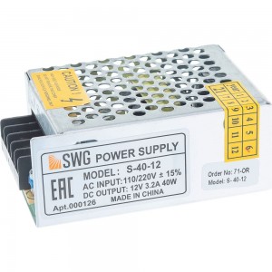 Блок питания SWG S-40-12 сетка, 40 W, 12V 00000000126
