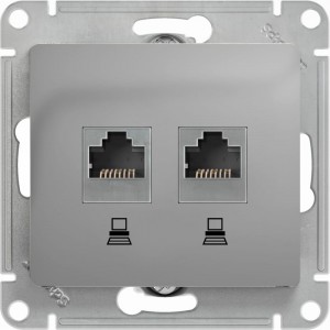 2-местный механизм компьютерной розетки Systeme Electric Glossa RJ45+RJ45 категории 5е алюминий GSL000385KK