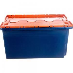 Ящик п/э 600х400х300, сплошной, синий с оранжевой крышкой Тара.ру 18663