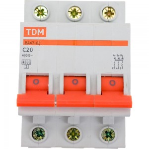 Автоматический выключатель TDM ВА47-63 3Р 20А SQ0218-0020
