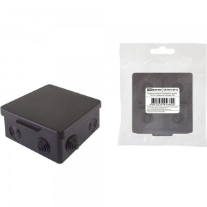 Распаячная коробка TDM ОП 80x80x50мм, крышка, IP54, 7 входов, черная, индивидуальный штрихкод SQ1401-0912