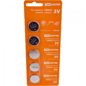 Элемент питания TDM CR2032 Lithium 3V BP-5 SQ1702-0029