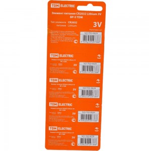 Элемент питания TDM CR2032 Lithium 3V BP-5 SQ1702-0029