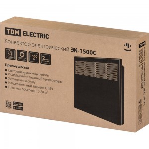 Электрический конвектор TDM ЭК-1500С, 1500 Вт, термостат, СТИЧ, черный, SQ2520-1208