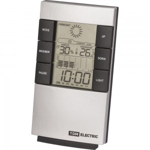 Комнатная метеостанция TDM Климат 1 вертикальная, термометр, гигрометр, будильник, серебро SQ4006-0001