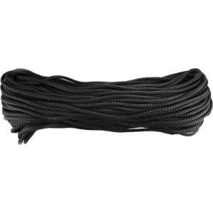 Плетеный шнур ПЭ 6 мм с сердечником, 24-прядный черный 20 м Tech-Krep 140360