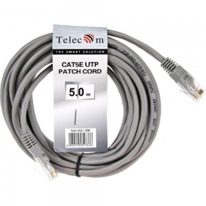 Литой патчкорд Telecom UTP, категория 5е, 5,0м, серый NA102--5M