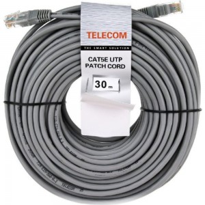 Литой патчкорд Telecom UTP, категория 5е, 30,0м, серый NA102--30M