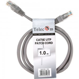 Литой патчкорд Telecom UTP, категория 5е, 1,0м, серый NA102--1M