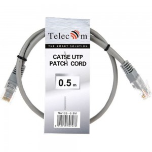 Литой патчкорд Telecom UTP, категория 5е, 0,5м, серый NA102--0.5M