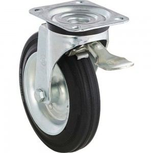 Колесо поворотное с панелью и тормозом (200 мм; 230 кг; черная резина/сталь; роликовый подшипник) Tellure rota 53345