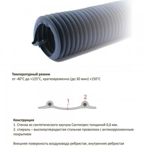 Воздуховод резиновый, химически стойкий EPDM E-600-102/10 (10 м; 102 мм) TEX УФ-00033157