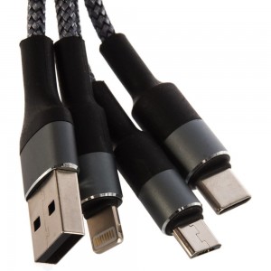 Кабель для сото��ого телефона TFN 3в1 USB-A/Lightning+USB-C+microUSB 1.2м, graphite -CFZ3IN1GR