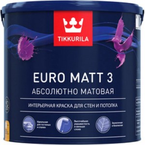 Интерьерная краска TIKKURILA EURO MATT 3 для стен и потолков, абсолютно матовая, база A 9л 700001114