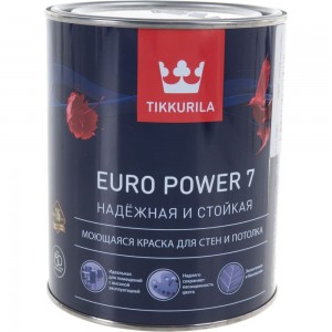 Краска TIKKURILA EURO POWER 7 моющаяся для стен и потолка, матовая, база A 0,9л 700001118
