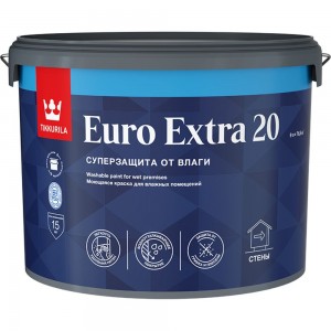 Краска Tikkurila EURO EXTRA 20 моющаяся для влажных помещений, база A 9л 700001107