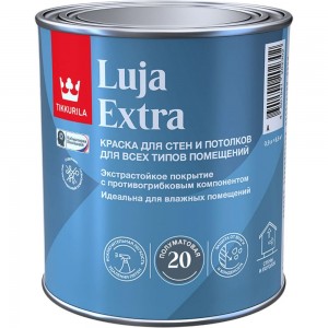 Краска для стен и потолков Tikkurila luja extra, полуматовая, база A, белая, 0.9 л 249228