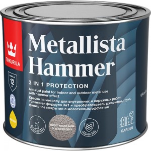 Краска для металла Tikkurila metallista hammer по ржавчине, молотковая, 3 в 1, 0.4 л, база hc 236308 710015007