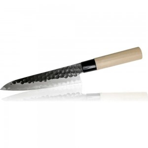 Кухонный поварской нож TOJIRO hammered finish длина лезвия 180 мм, сталь vg-10, 3 слоя, рукоять магнолия F-1114