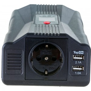 Автомобильный инвертор TopOn 200 Вт, 1 розетка, 2 USB, LCD экран, пиковая мощность 400 Вт, черный TOP-PI201