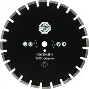 Алмазный диск сегментный по асфальту 400х10х25.4 мм TORGWIN T394396