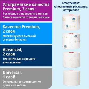 Туалетная бумага TORK Advanced в компактных рулонах мягкая Т6 27 рул. в уп. 127530 21640